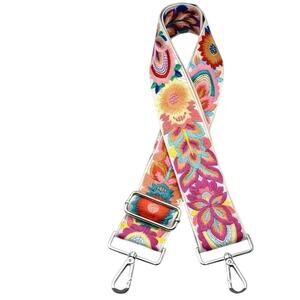 Bohemian  Embroidered Bag Strap.  Wide Phoenix tail Embrodiery 2"x 28"